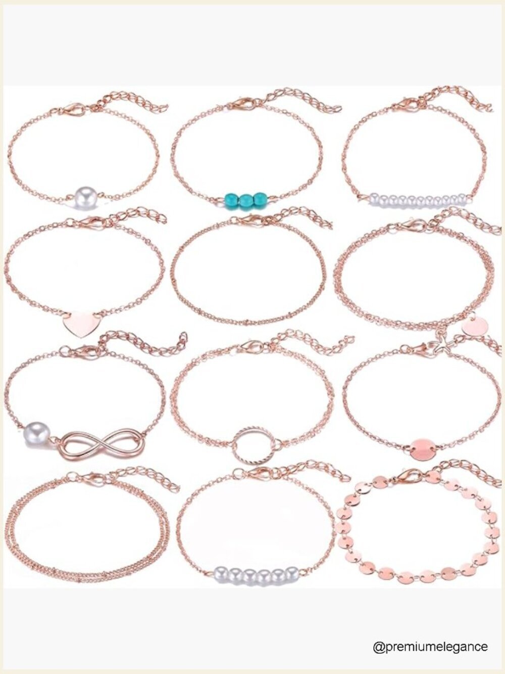 12pc Simple Silver Gold Bracelets Set Dainty Tiny Charm Handmade Adjustable